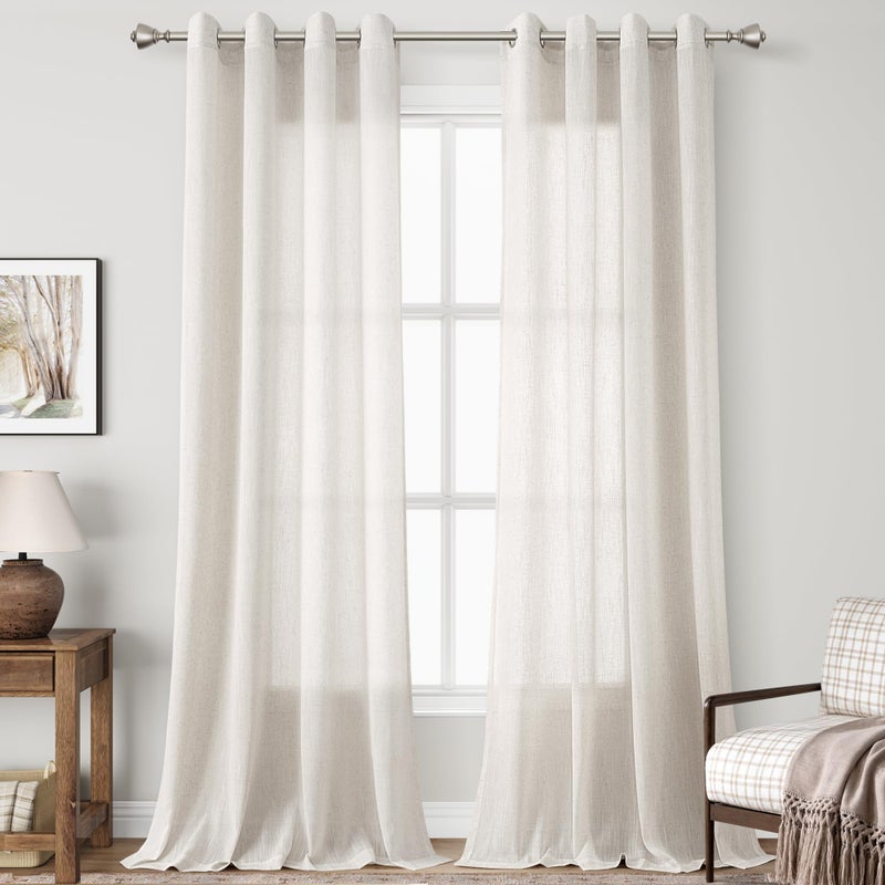 Nanspring Beige شبه مكثف الستائر الكتان 100 بوصة طول 2 لوحين لغرفة الطعام نغمة جروميت الستار - Image 1