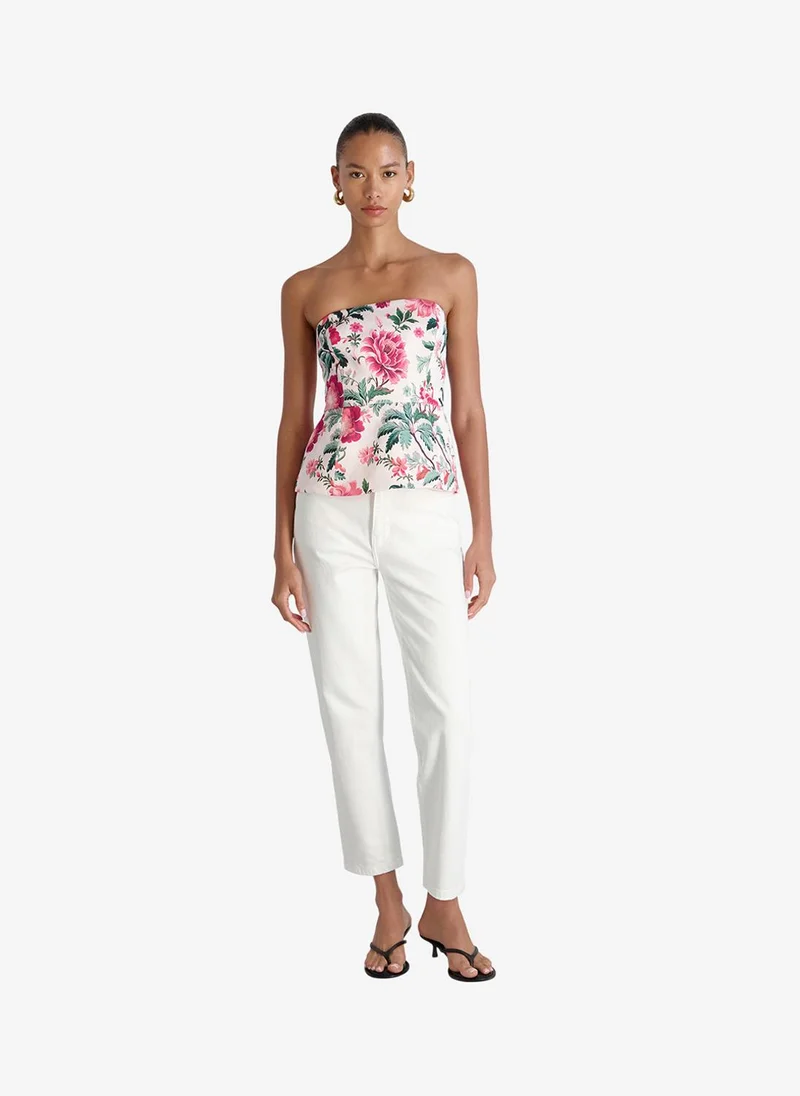 فرنش كونكشن Women's Pink Icing York Satn Christa Flr Strpls Top