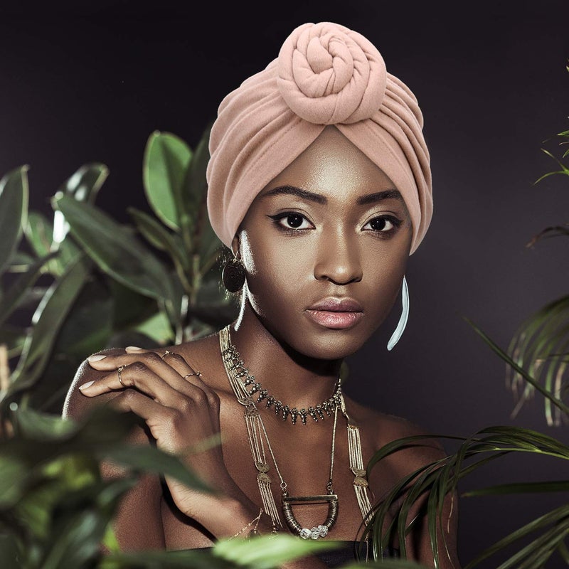 Satinior 6 Pieces Women African Turban Flower Knot Pre-Tied Bonnet Beanie Cap Headwrap (Black, Royal-blue, Rosy, Camel, Navy, Yellow) - Image 5