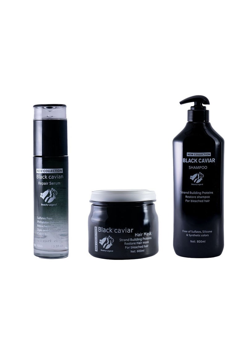 Beauty Legend Luxurious Black Caviar Enriched Extract for Deep Nourishment and Strength | Revitalizing Treatment for Lustrous, Healthy Hair Caviar Hair SHAMPOO |MASK |SERUM Deal | Gift Set (3 Pack) - Image 1