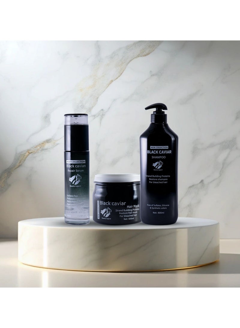 Beauty Legend Luxurious Black Caviar Enriched Extract for Deep Nourishment and Strength | Revitalizing Treatment for Lustrous, Healthy Hair Caviar Hair SHAMPOO |MASK |SERUM Deal | Gift Set (3 Pack) - Image 2