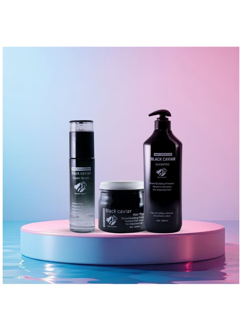 Beauty Legend Luxurious Black Caviar Enriched Extract for Deep Nourishment and Strength | Revitalizing Treatment for Lustrous, Healthy Hair Caviar Hair SHAMPOO |MASK |SERUM Deal | Gift Set (3 Pack) - Image 3