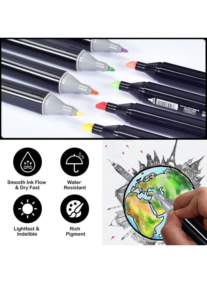 Dravina 80pc Dual Tip Acrylic Markers Set with Tray - Fine & Broad Tips for Drawing, Coloring, Calligraphy | Alcohol-Based, Odorless, Non-Toxic Art Markers for Kids, Adults, Artists & Students - Image 4