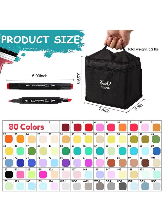 Dravina 80pc Dual Tip Acrylic Markers Set with Tray - Fine & Broad Tips for Drawing, Coloring, Calligraphy | Alcohol-Based, Odorless, Non-Toxic Art Markers for Kids, Adults, Artists & Students - Image 2