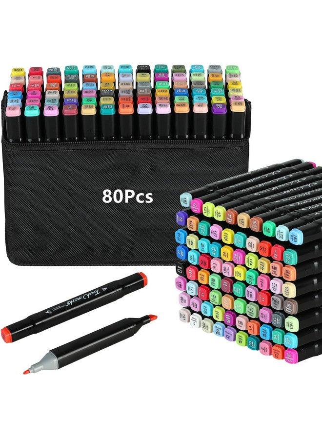 Dravina 80pc Dual Tip Acrylic Markers Set with Tray - Fine & Broad Tips for Drawing, Coloring, Calligraphy | Alcohol-Based, Odorless, Non-Toxic Art Markers for Kids, Adults, Artists & Students - Image 1