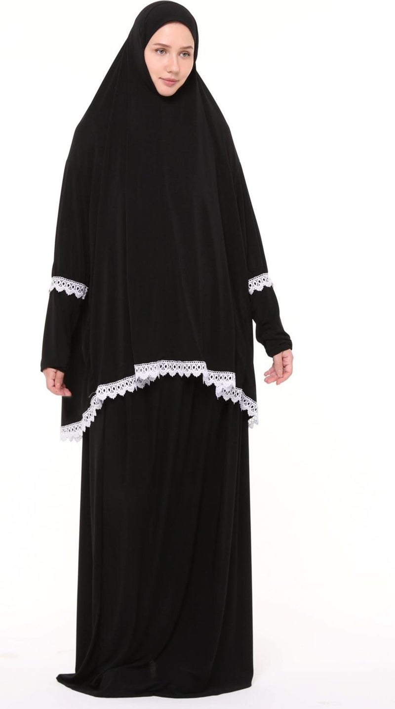 Altobeh Women's Two Piece Lycra Sandy Fabric Ruched Sleeve Prayer Dress  - Image 2