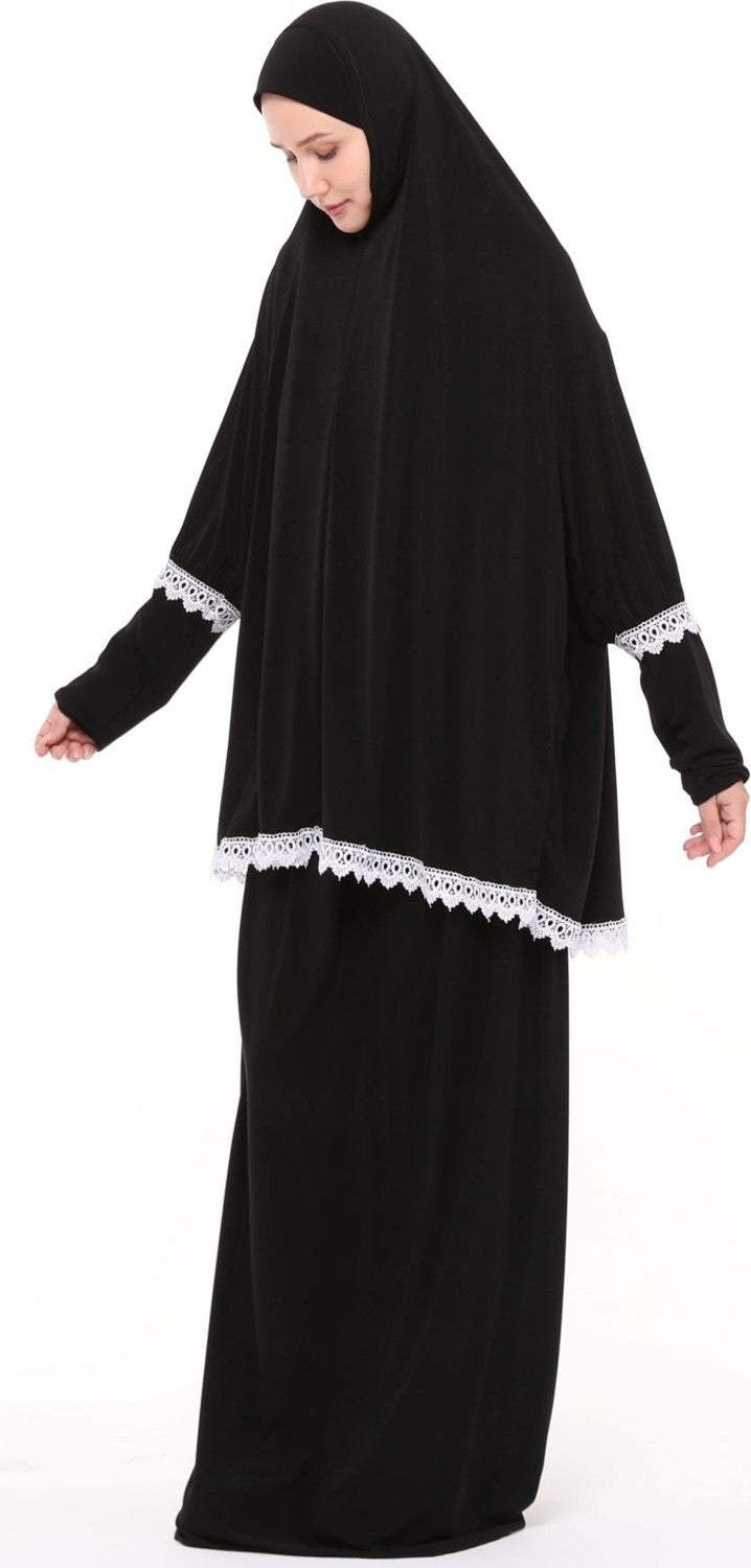 Altobeh Women's Two Piece Lycra Sandy Fabric Ruched Sleeve Prayer Dress  - Image 5