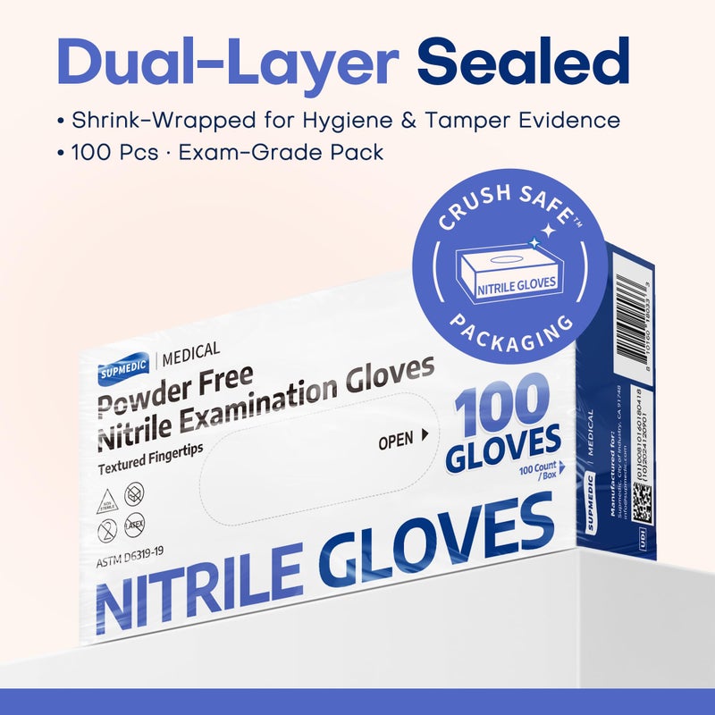 Supmedic Medical Nitrile Exam Gloves, Powder-Free Latex-Free Non-Sterile Food Safe Disposable Glove, Blue Iris 100 pcs (Small) - Image 5