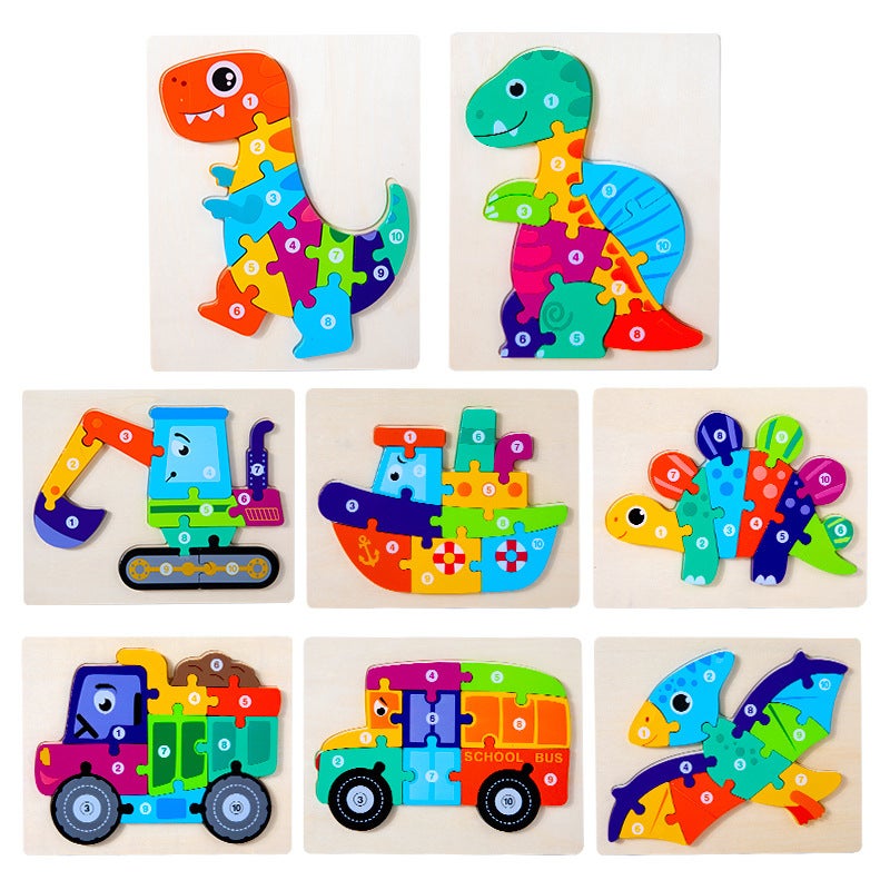 Young Kidsren'S Wooden Early Education Animal Digital Traffic Cognitive Puzzle Wooden 3D Buckle Stereo Puzzle Educational Toy - Image 5