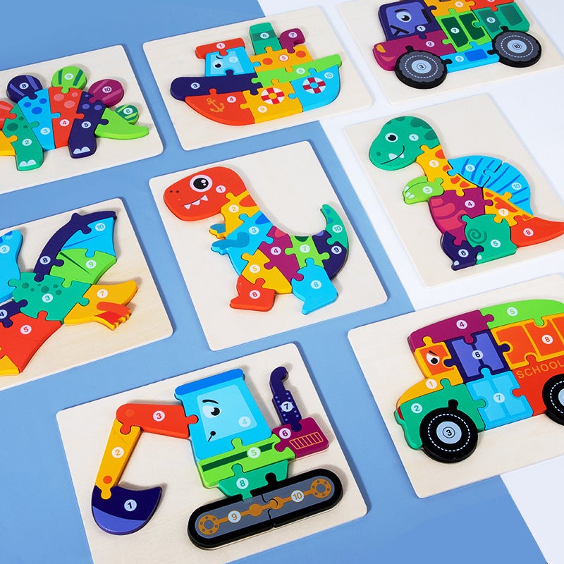 Young Kidsren'S Wooden Early Education Animal Digital Traffic Cognitive Puzzle Wooden 3D Buckle Stereo Puzzle Educational Toy - Image 3