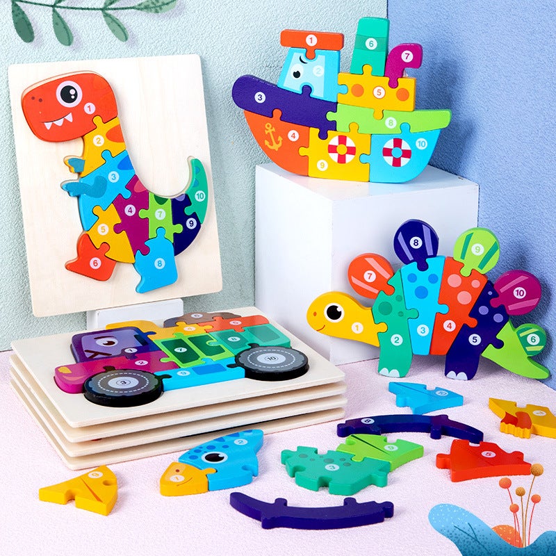 Young Kidsren'S Wooden Early Education Animal Digital Traffic Cognitive Puzzle Wooden 3D Buckle Stereo Puzzle Educational Toy - Image 2