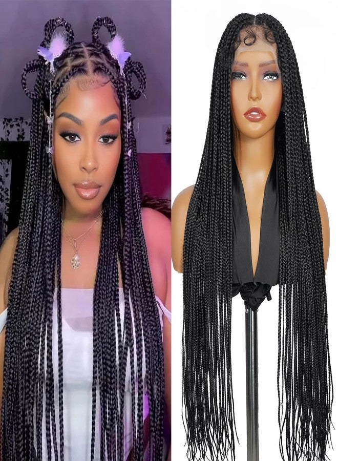 SUPERNOVA Full Lace Knotless Box Braided Wig With Baby Hair Square Knotless Full Handmade Boho Braided Wigs For Black Women Synthetic Hair Boho Braids Wig 36 Inch - Image 1