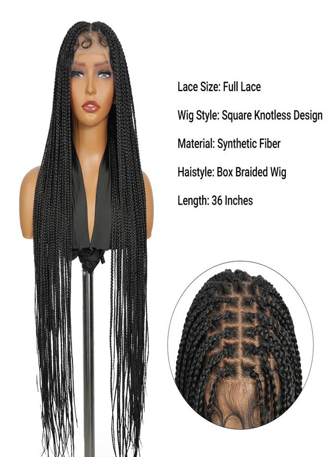 SUPERNOVA Full Lace Knotless Box Braided Wig With Baby Hair Square Knotless Full Handmade Boho Braided Wigs For Black Women Synthetic Hair Boho Braids Wig 36 Inch - Image 5