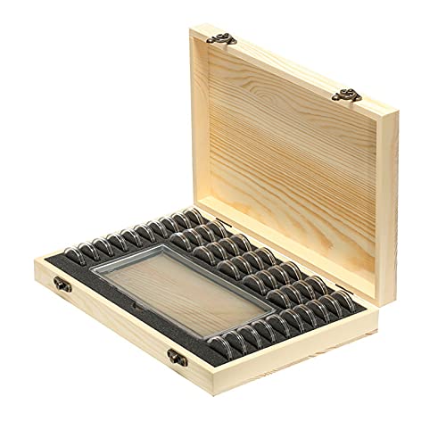 LODCZIOE 18-30mm Wooden Coin Capsules Holder, Coin Storage Box Lockable Cash Box, Coins Collector Case Holder Money Storage Case for 40 Coins and 100 Banknotes - Image 1