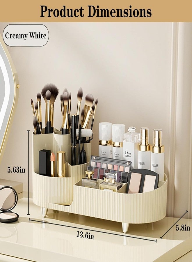 ROMILAS Makeup Organizer Countertop Rotating Makeup Cosmetics Organizer For Vanity Large Capacity Cosmetic Display Case With Makeup Brush Holder Cosmetic Organizer Countertop,Beige - Image 3