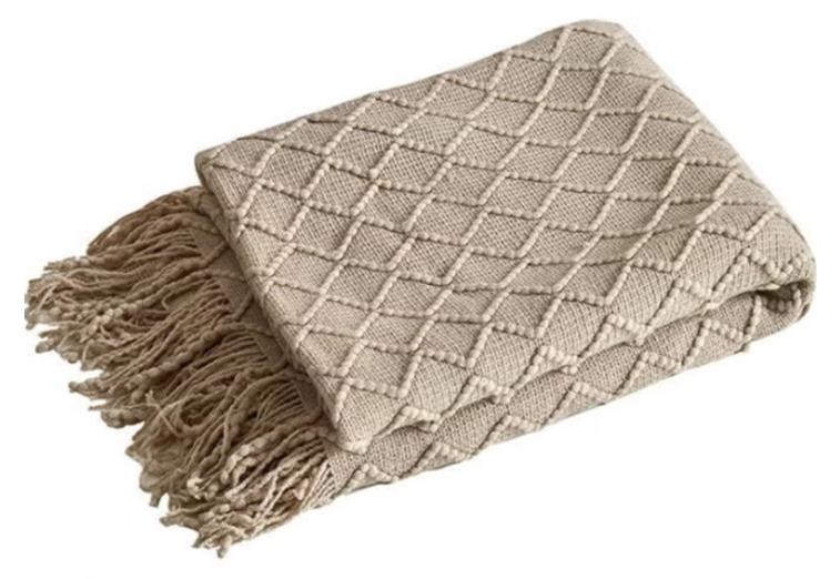 EzzySo Tassel Design Soft Blanket Keep Warm Cotton Beige 127 x 172cm