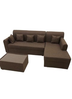 مهارة البحر طقم كنب مخمل على شكل حرف L مع وسادة وطاولة - بني / -250X80X80  - Image 1
