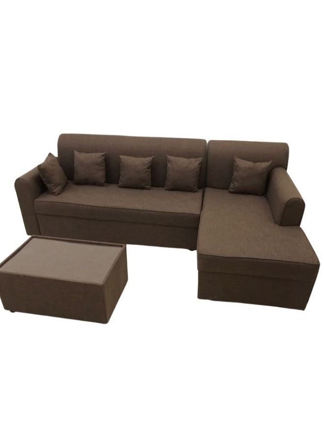 مهارة البحر - طقم كنب مخمل على شكل حرف L مع وسادة وطاولة - بني / -250X80X80 - Image 1