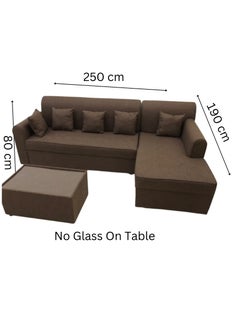 مهارة البحر طقم كنب مخمل على شكل حرف L مع وسادة وطاولة - بني / -250X80X80  - Image 2