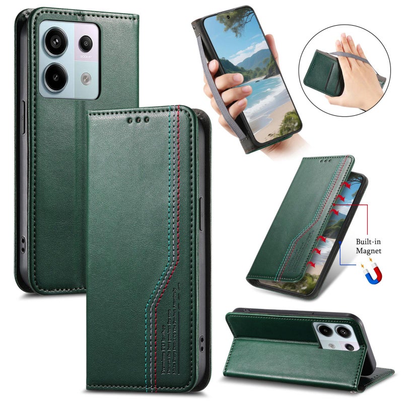 erorex For Redmi Note 13 Pro 5G Elastic Wristband Magnetic Suction Leather Phone Case(Green) - Image 1