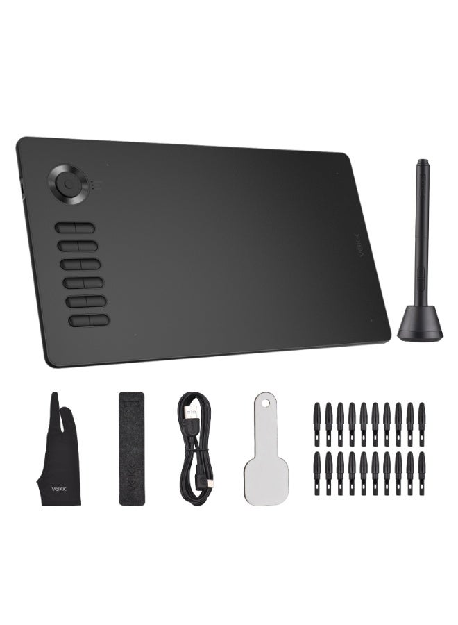 Veikk لوحة رسم جرافيكية A15 برو مع قلم خالي من البطارية بحساسية 8192 و 12 مفتاح ساخن وقرص وظيفي 10x6 بوصة 250RPS 5080LPI متوافقة مع لابتوب PC مع أنظمة تشغيل ويندوز وماك وأندرويد للرسم والتصميم والتدريس عبر الإنترنت وخلق الفن (رمادي) - Image 1