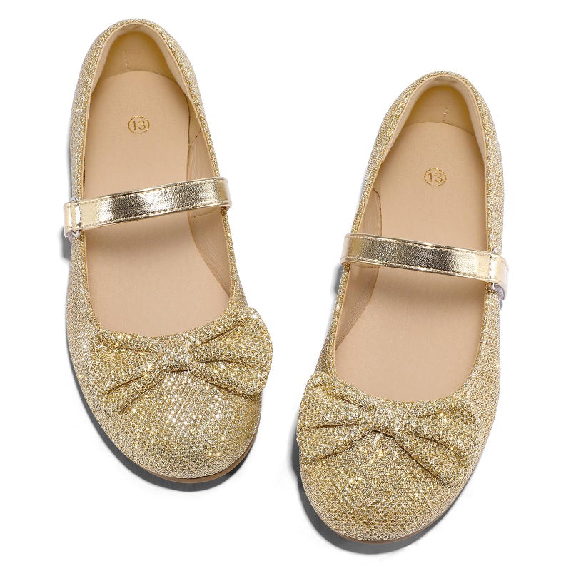 K KomForme Girl's Ballet Flats Non-Slip Soft Mary Jane Walking Party Dress Shoes for Toddler/Little Kid/Big Kid Gold Glitter - Image 4