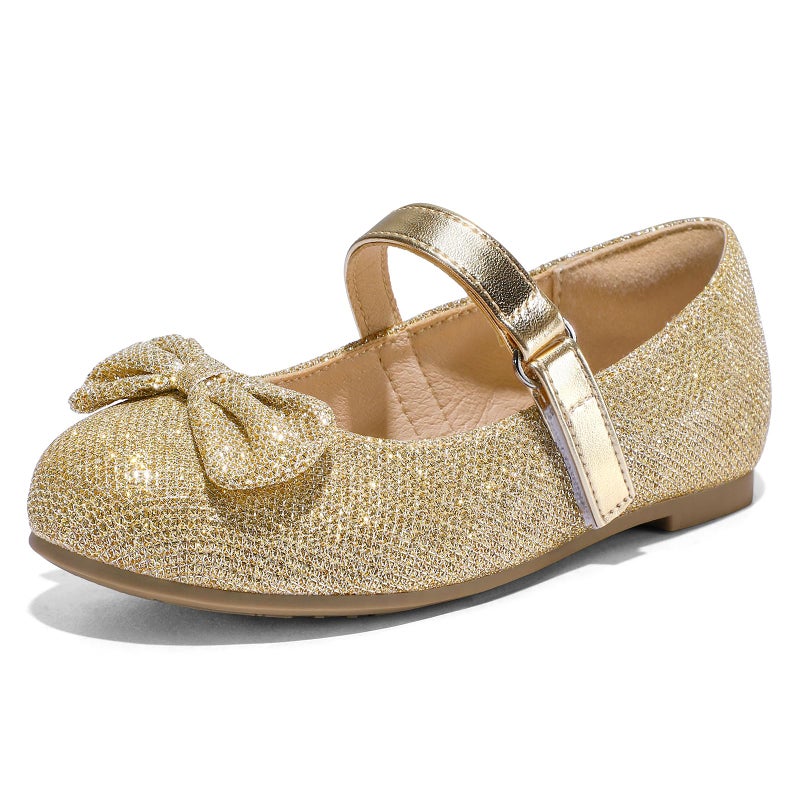 K KomForme Girl's Ballet Flats Non-Slip Soft Mary Jane Walking Party Dress Shoes for Toddler/Little Kid/Big Kid Gold Glitter - Image 1