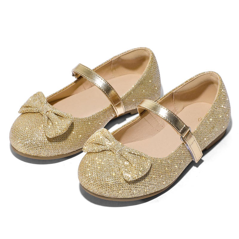 K KomForme Girl's Ballet Flats Non-Slip Soft Mary Jane Walking Party Dress Shoes for Toddler/Little Kid/Big Kid Gold Glitter - Image 5
