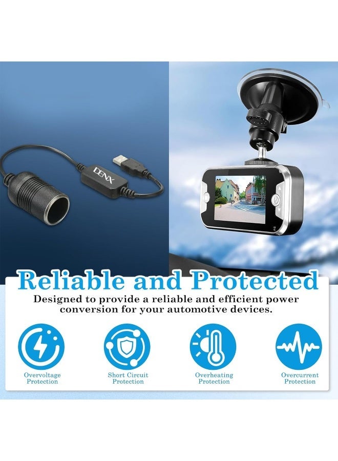 دينكس محول USB إلى مقبس ولاعة السجائر في السيارة (كابل تحويل من 5 فولت إلى 12 فولت) - محول شاحن سيارة أنثى - محول طاقة محمول لإكسسوارات السيارات DX905 - Image 2