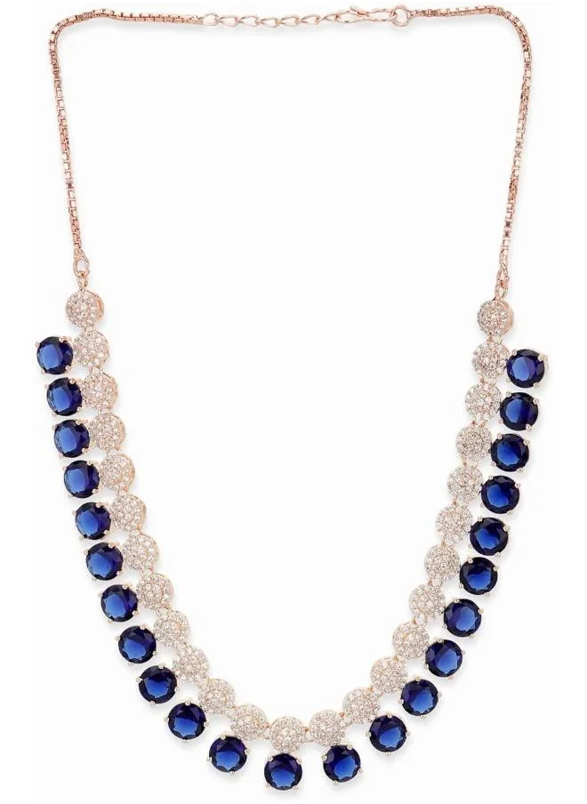 VOYLLA Dark Blue Stones Rose Gold Necklace Set