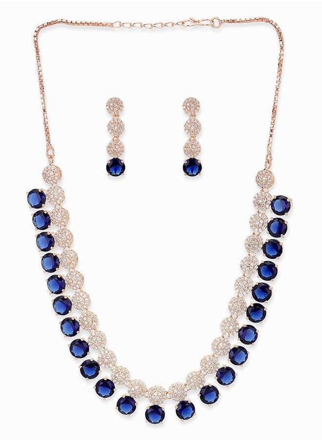 VOYLLA Dark Blue Stones Rose Gold Necklace Set  - Image 2