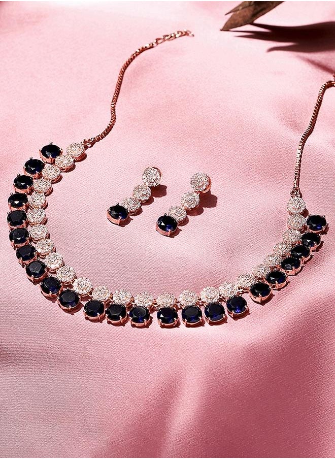 VOYLLA Dark Blue Stones Rose Gold Necklace Set  - Image 1