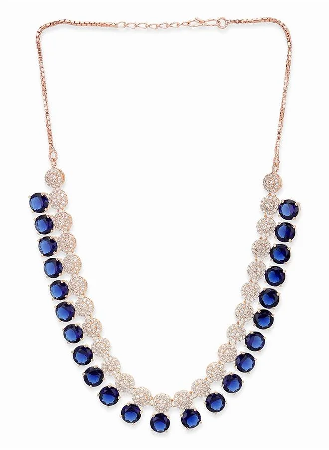 فويلا Dark Blue Stones Rose Gold Necklace Set