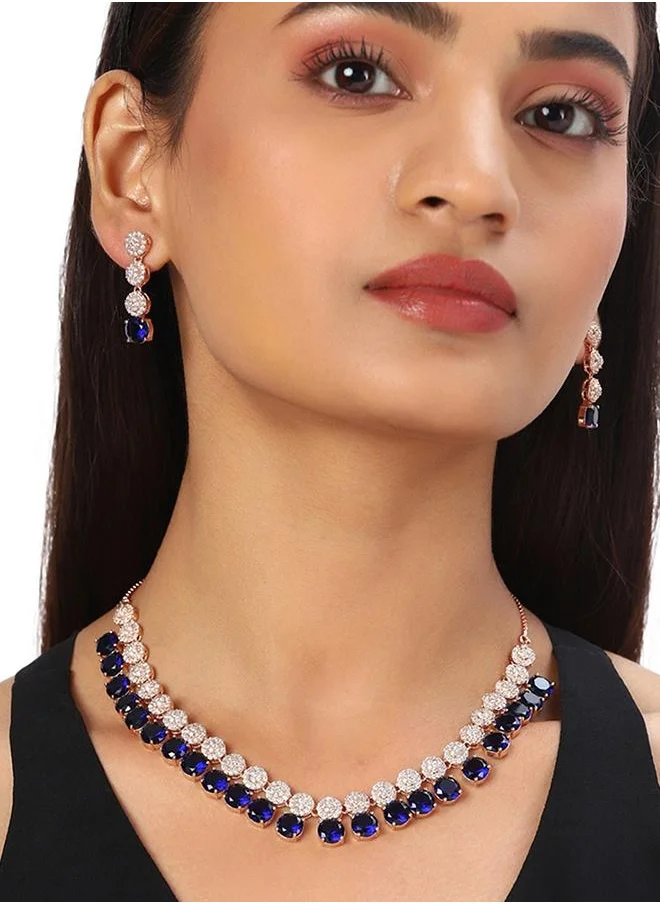 فويلا Dark Blue Stones Rose Gold Necklace Set