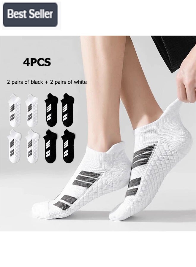 Joybos 4 Pairs Men's 100% cotton Athletic Ankle Socks for Men,Comfortable Fit Low Top Sports Socks  Moisture Wicking,Odor Proof，Low Cut，breathable, Lightweight and Comfortable for Spring, Summer, and Fall（2 black+2 white）  - Image 1