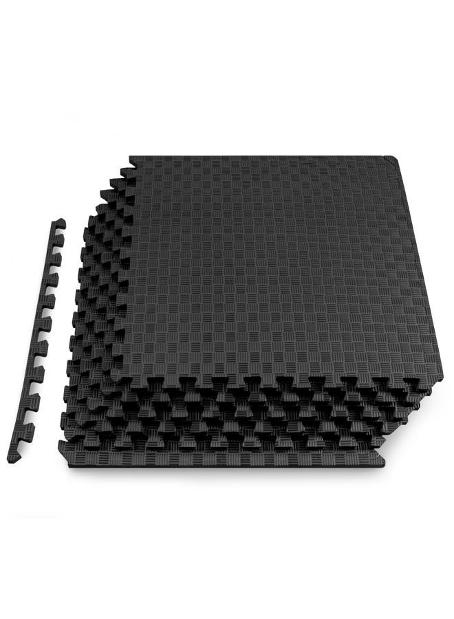 ProSourceFit Exercise Puzzle Mat ½-in, Checkered EVA Foam Floor Tiles w/Non-Slip Texture, Gym Mat w/Interlocking Foam Tiles for Adjustable Surface, Shock Absorbing, Waterproof Gym Flooring, Black - Image 1