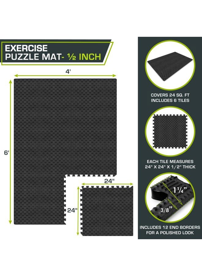 ProSourceFit Exercise Puzzle Mat ½-in, Checkered EVA Foam Floor Tiles w/Non-Slip Texture, Gym Mat w/Interlocking Foam Tiles for Adjustable Surface, Shock Absorbing, Waterproof Gym Flooring, Black - Image 2