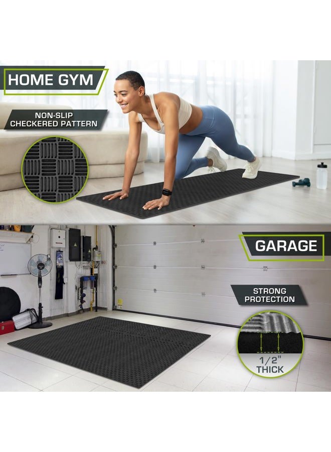 ProSourceFit Exercise Puzzle Mat ½-in, Checkered EVA Foam Floor Tiles w/Non-Slip Texture, Gym Mat w/Interlocking Foam Tiles for Adjustable Surface, Shock Absorbing, Waterproof Gym Flooring, Black - Image 4