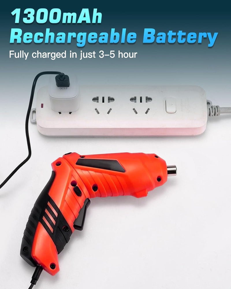 MECRAAF® Cordless Screwdriver | 42 Pieces Electric Screwdriver Set | 1800mAh 4.2V Rechargeable Battery | Drill Bits | ‎Rotatable with USB Charger Built-in LED Lights Suitable for Home & Office - Image 4