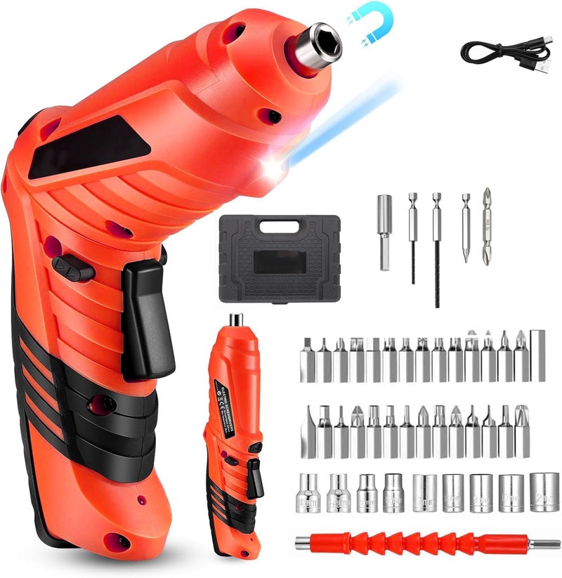 MECRAAF® Cordless Screwdriver | 42 Pieces Electric Screwdriver Set | 1800mAh 4.2V Rechargeable Battery | Drill Bits | ‎Rotatable with USB Charger Built-in LED Lights Suitable for Home & Office - Image 1