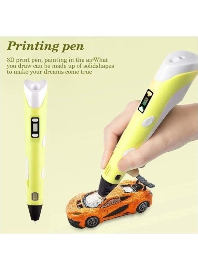 جاجيك 3D Printing Pen with LCD Display – Compatible with 1.75mm PLA & ABS Filaments, USB Powered for Portability, Adjustable Speed & Temperature, Safe for Kids & Adults, Ideal for Art, Prototyping, DIY Crafts – Educational Creative Gift – Yellow Color - Image 1