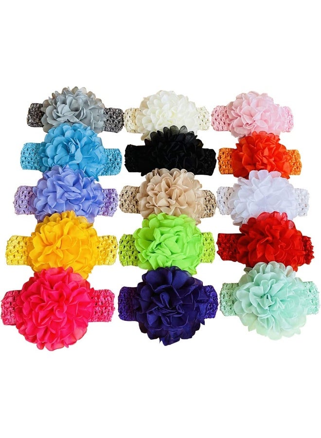Qandsweet QandSweet Baby Girl's Headbands with Chiffon Lotus Flower Soft Nylon Headwraps for Take Pictures - Image 1