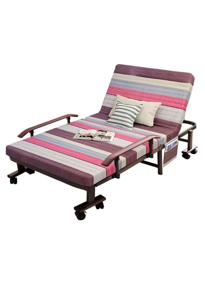 Generic - Folding Bed Portable Single Folding Bed Rollaway Bed With Wheels Office Adult Foldable Siesta Chair With Adjustable Backrest Multifunctional Hospital Escort Bed Glamour Stripes - Image 1