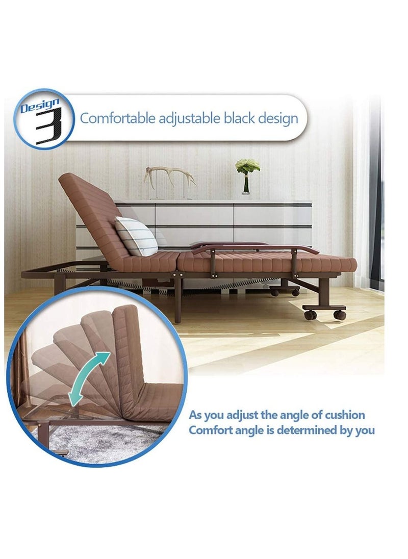 Generic - Folding Bed Portable Single Folding Bed Rollaway Bed With Wheels Office Adult Foldable Siesta Chair With Adjustable Backrest Multifunctional Hospital Escort Bed Glamour Stripes - Image 1