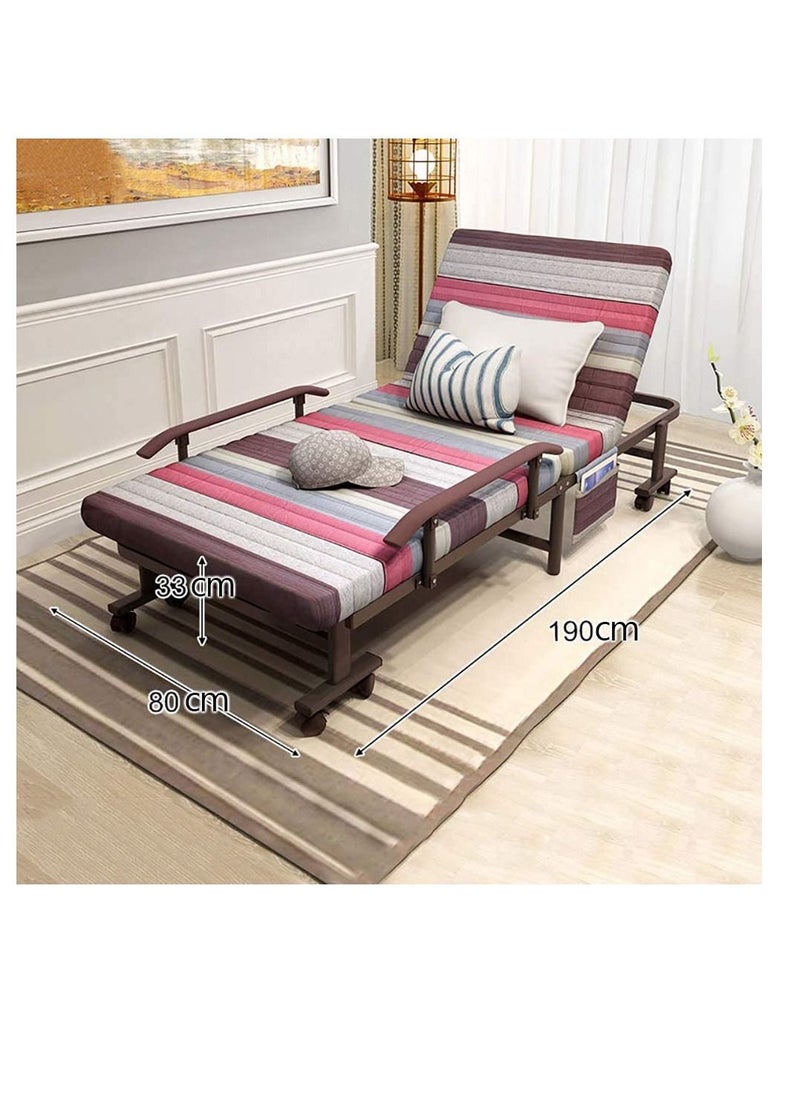 Generic - Folding Bed Portable Single Folding Bed Rollaway Bed With Wheels Office Adult Foldable Siesta Chair With Adjustable Backrest Multifunctional Hospital Escort Bed Glamour Stripes - Image 1