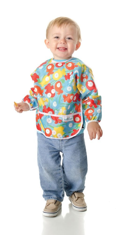 QUENESS Bumkins Sleeved Bib/Baby Bib/Toddler Bib/Smock, Waterproof, Washable, Stain and Odor Resistant, 6-24 Months - Blue Owlds - Image 2