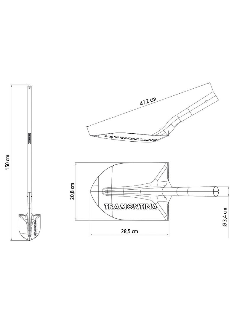 TRAMONTINA مجرفة أمريكية ذات فم دائري بمقبض خشبي بطول 120 سم - Image 2