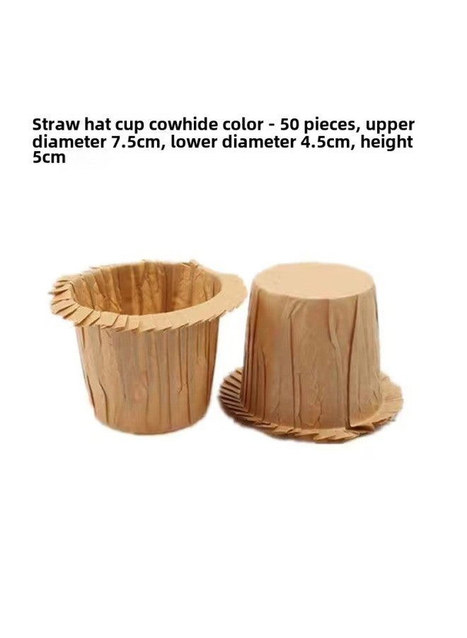 Mafen Cup Cake Paper Cup High Temperature Resistant Oil-proof Paper Holder Lace Hem Gold And Silver Aluminum Foil Hat Cup-Color:Straw Hat Cup-cowhide Color - Image 1