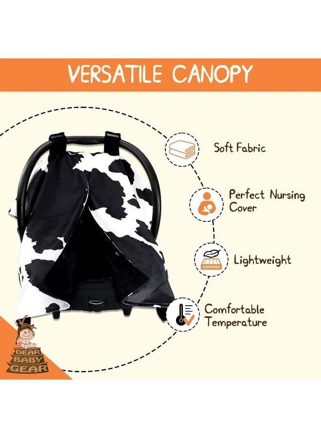 Dear Baby Gear Black and White Holstein Cow Baby Car Seat Canopy with Snap Button Opening â€” Double Layered Lightweight Cover Keeps Babies Cozy and Sheltered from The Sun â€” 40 x 30 Inches - Image 2