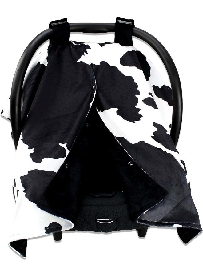 Dear Baby Gear Black and White Holstein Cow Baby Car Seat Canopy with Snap Button Opening â€” Double Layered Lightweight Cover Keeps Babies Cozy and Sheltered from The Sun â€” 40 x 30 Inches - Image 1
